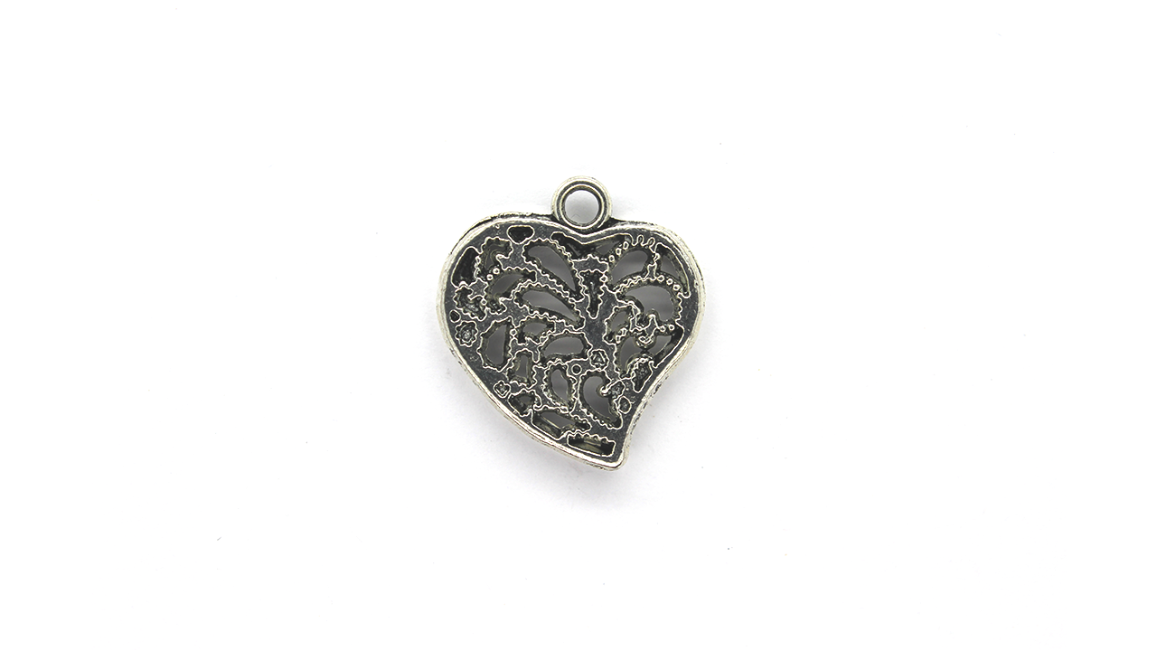 Pendants, Slanted Heart, Silver, Alloy, 21mm x 19mm,  Sold Per pkg of 3