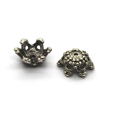 Bead Cap, Tri-Dotted Flower Head, Alloy, Silver, 5mm X 11mm Sold Per pkg of 8 - Butterfly Beads