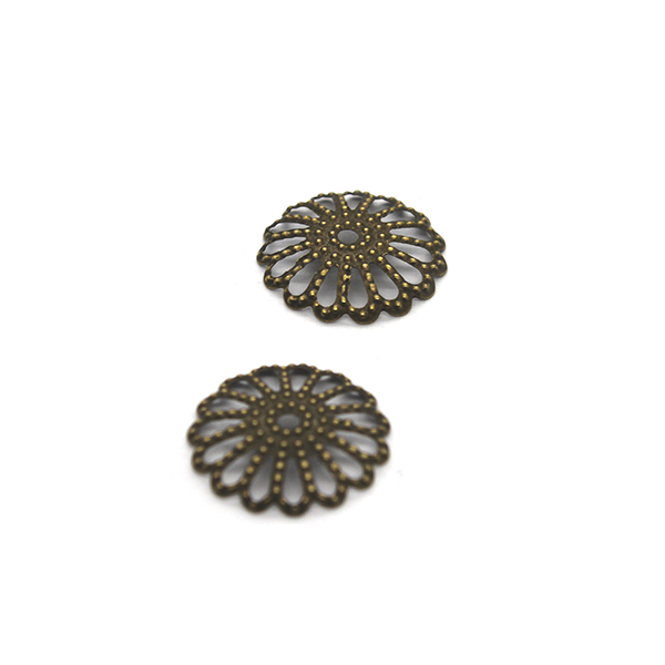 Bead Cap, Flat round with Cutouts, Alloy, Brass, 2mm x 14mm, Sold Per pkg of 40 - Butterfly Beads