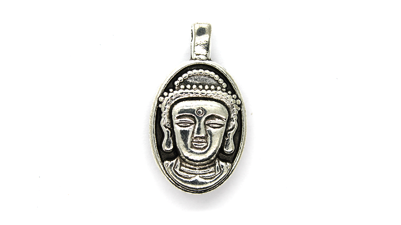 Pendants, Head of Buddha, Silver, Alloy, 31mm X 18mm, Sold Per pkg of 1