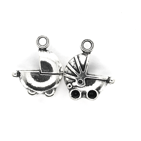 Charms, Firm Baby Carriage, Silver, Alloy, 17mm X 13mm, Sold Per pkg of 3