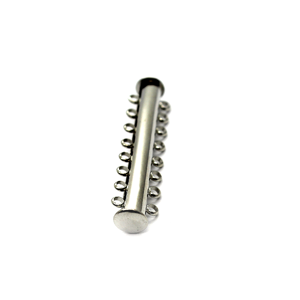Clasp, Magnetic Slide Multi Strand Tube Clasp, 8 hole, Alloy, Silver, 45mm x 10mm, Sold Per pkg of 1 - Butterfly Beads