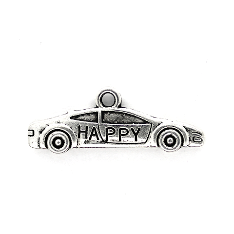 Charms, Happy Car, Silver, Alloy, 10mm X 26mm X 2mm, Sold Per pkg of 8