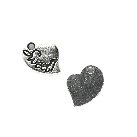 Charms, Slanted Sweet Heart, Silver, Alloy, 7mm X 10mm, Sold Per pkg of 12