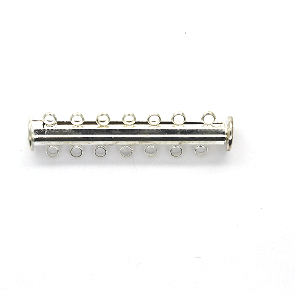 Clasp, Magnetic Slide Multi Strand Tube Clasp, 7 hole, Silver, Alloy, 39mm x 10mm x 7mm, Sold Per pkg of 1 - Butterfly Beads