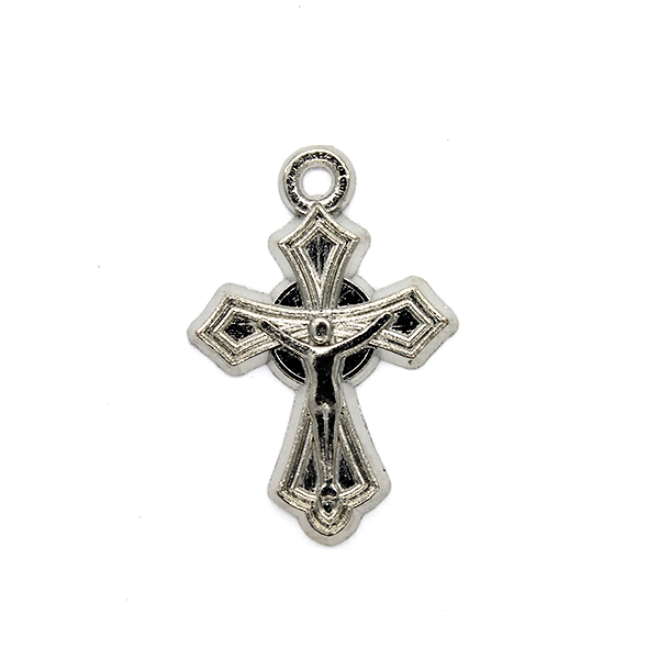 Pendant, Rounded Latin Crucifix, Silver, Alloy, 22mm x 15mm, Sold Per pkg 8