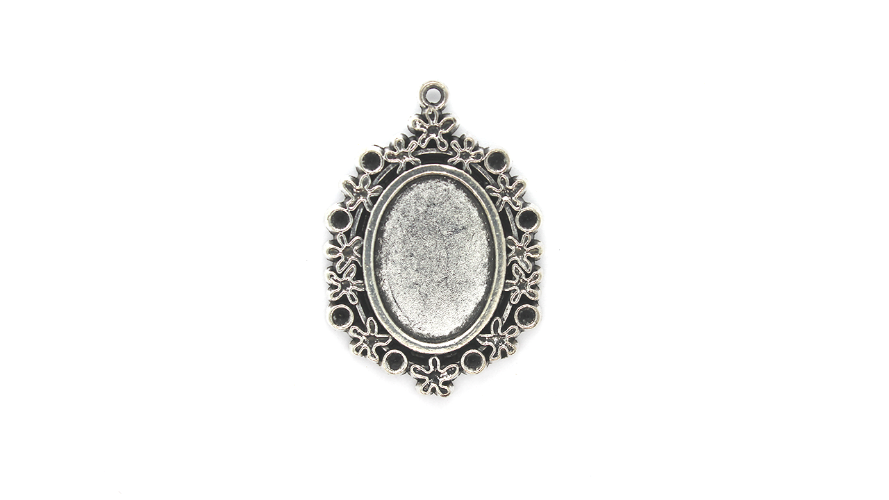 Pendants, Framed Bezel with Church, Silver, Alloy, 35mm X 24mm X 2mm, Sold Per pkg of 2