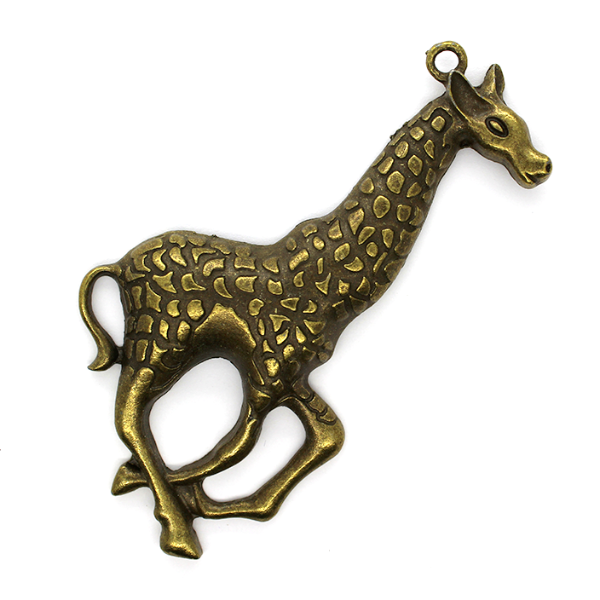 Pendants, Spotted Large Giraffe, Brass, Brass, 83mm x 43mm, Sold Per pkg of 1