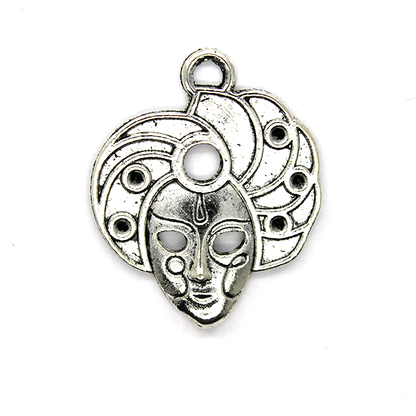 Pendants, Clown Fiesta, Silver, Alloy, 26mm x 21mm, Sold Per pkg of 4