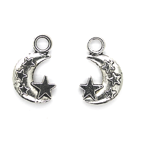 Charms, Moon Star, Silver, Alloy, 18.5mm x 10.5mm x 1.2mm, Sold Per pkg of 24
