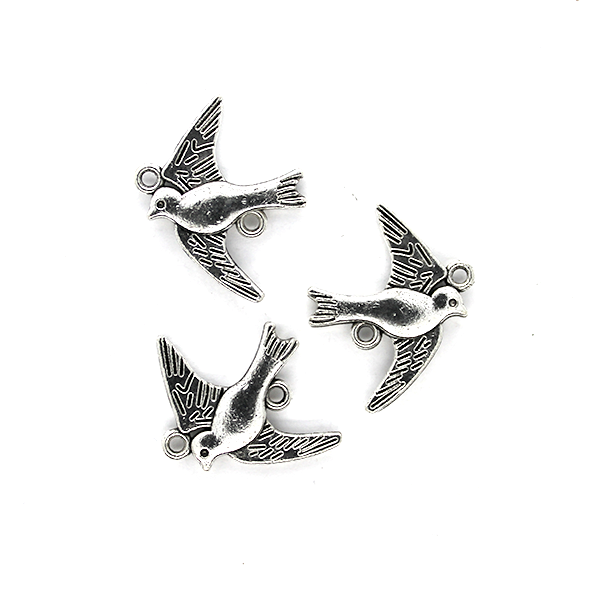 Connector, Flying Dove, Silver, Alloy, 21.5mm x 17mm x 2.5mm, Sold Per pkg of 12
