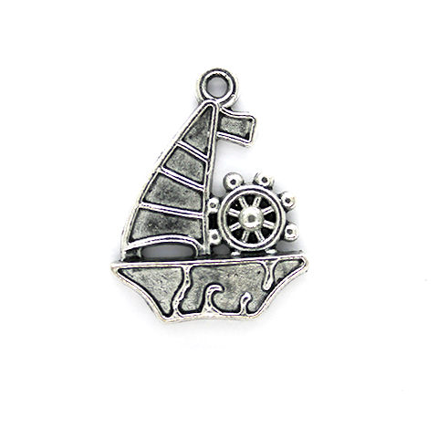 Charms, Pirate Yacht, Silver, Alloy, 28mm X 23mm, Sold Per pkg of 5