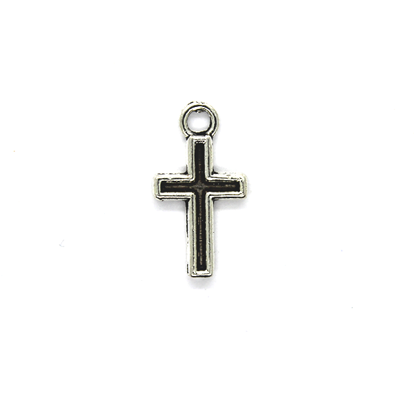 Charms, Engraved Latin Cross, Silver, Alloy, 15mm x 8mm, Sold Per pkg 8