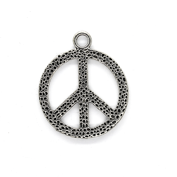 Pendants, Dotted Peace Symbol, Silver, Alloy, 27mm x 23mm X 1mm, Sold Per pkg of 2