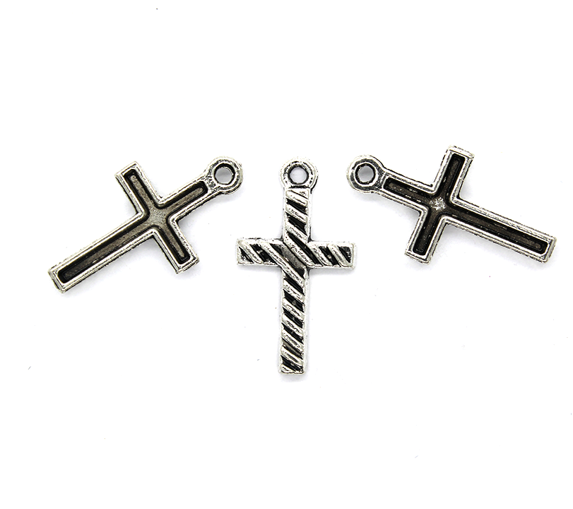 Charms, Swirled Latin Cross, Silver, Alloy, 21mm x 12mm, Sold Per pkg 6