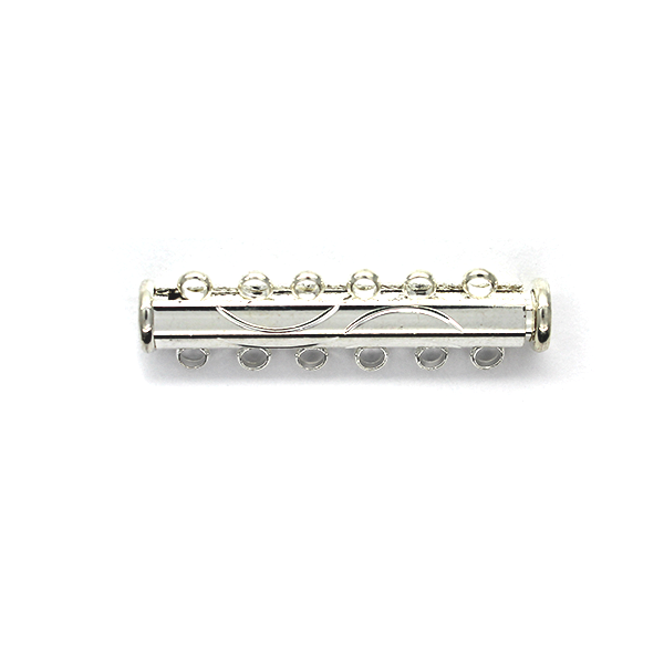 Clasp, Magnetic Slide Multi Strand Tube Clasp, 6 hole, Silver, Alloy, 35mm x 10mm x 6mm, Sold Per pkg of 1 - Butterfly Beads