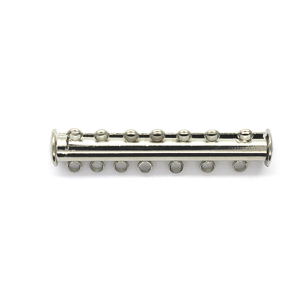 Clasp, Magnetic Slide Multi Strand Tube Clasp, 7 hole, Silver, Alloy, 39mm x 10mm x 7mm, Sold Per pkg of 1 - Butterfly Beads