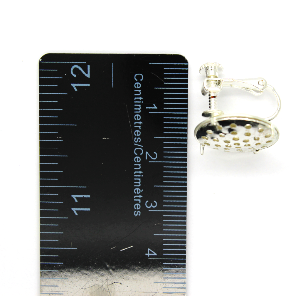 Earrings, Bright Silver, Alloy, Screw Clip On Earrings, 16mm x 17mm, sold per pkg of 1 pair