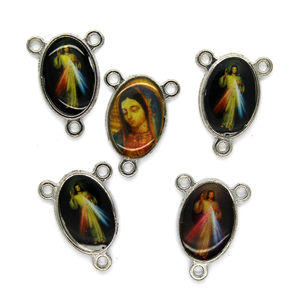 Charms, Rosary Centerpiece, Multi-Coloured, Alloy, 18mm x 13mm, Sold Per pkg 5