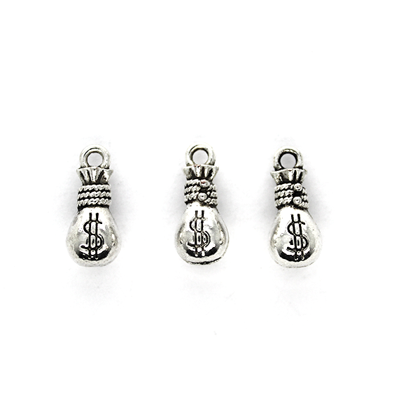 Charms, Knotted Money Bag, Silver, Alloy, 15mm X 7mm X 7mm, Sold Per pkg of 6
