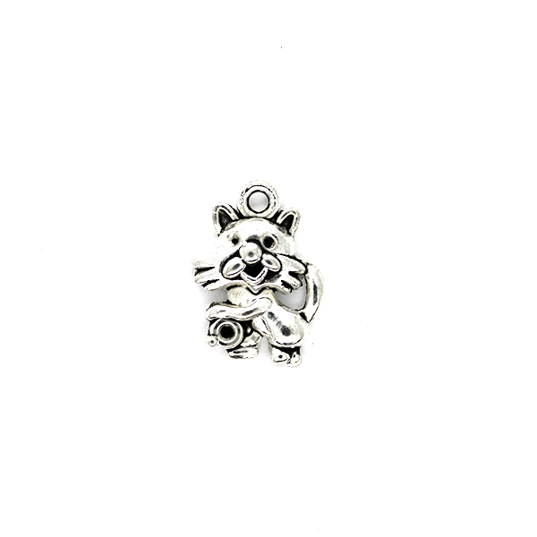 Charms, Large Kitten, Silver, Alloy, 19mm X 14mm X 4mm, Sold Per pkg of 6