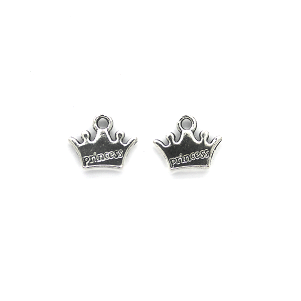 Charms, Princess Crown, Silver, Alloy, 10mm x 13mm, Sold Per pkg 6