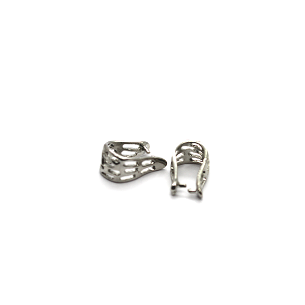 Bails, Holed Pinch Bail, Silver, Nickel Free Alloy, 12mm x 7mm, Sold Per pkg of 2 - Butterfly Beads