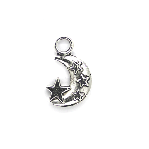 Charms, Moon Star, Silver, Alloy, 18.5mm x 10.5mm x 1.2mm, Sold Per pkg of 24