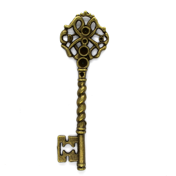 Pendants, Classic Twist Key, Brass, 67mm X 20mm, Sold Per pkg of 2