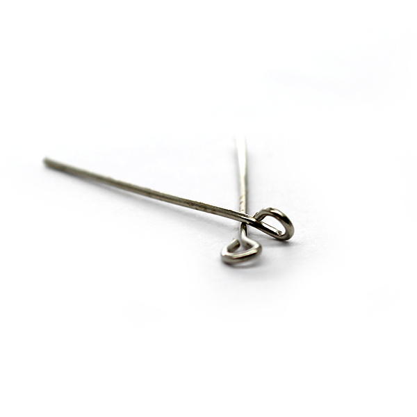 Eye Pins, Silver, Rhodium Alloy, 1.00 inch, 21 Gauge