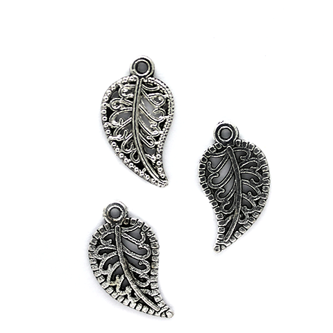 Charms, Detailed Leaf, Silver, Alloy, 19mm x 10mm x 1.2mm, Sold Per pkg of 20
