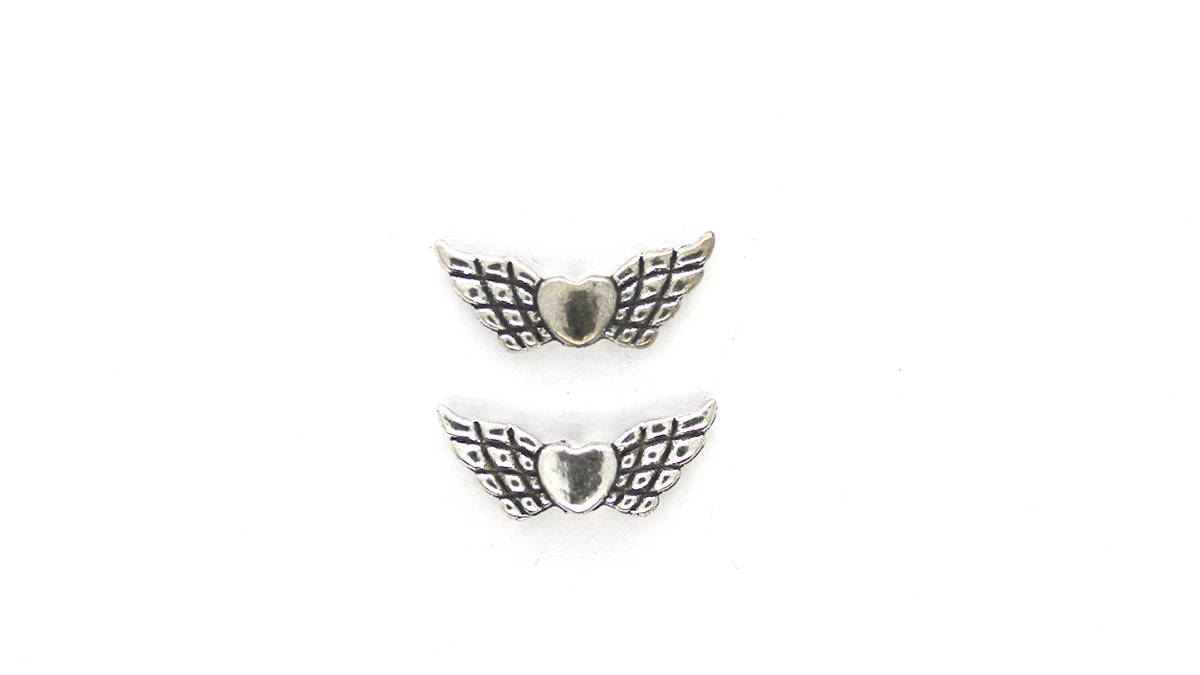 Spacers, Heart Wings, Silver, Alloy, 8.5mm x 21mm, Sold Per pkg of 12