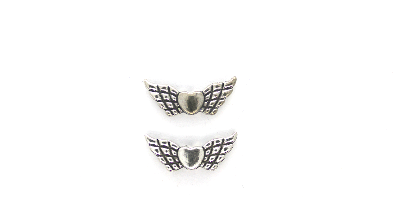 Spacers, Heart Wings, Silver, Alloy, 8.5mm x 21mm, Sold Per pkg of 12