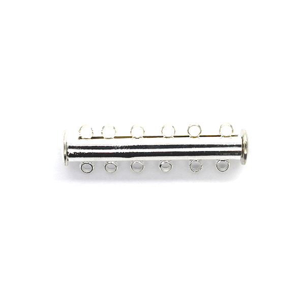 Clasp, Magnetic Slide Multi Strand Tube Clasp, 6 hole, Silver, Alloy, 35mm x 10mm x 7mm, Sold Per pkg of 1 - Butterfly Beads