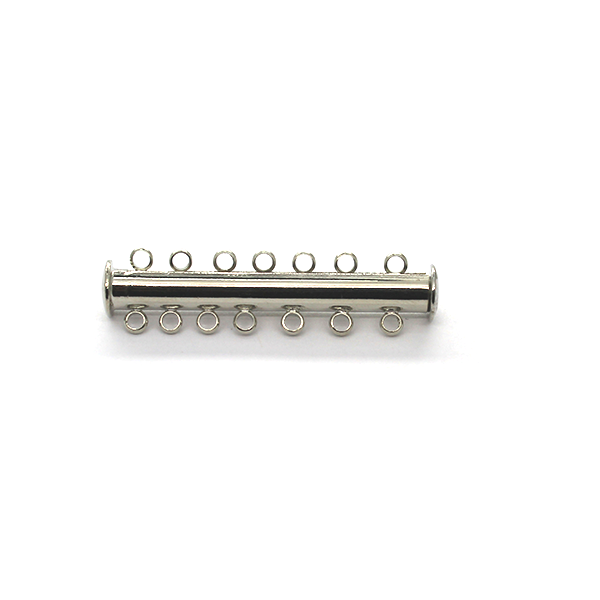 Clasp, Magnetic Slide Multi Strand Tube Clasp, 7 hole, Silver, Alloy, 39mm x 10mm x 7mm, Sold Per pkg of 1 - Butterfly Beads