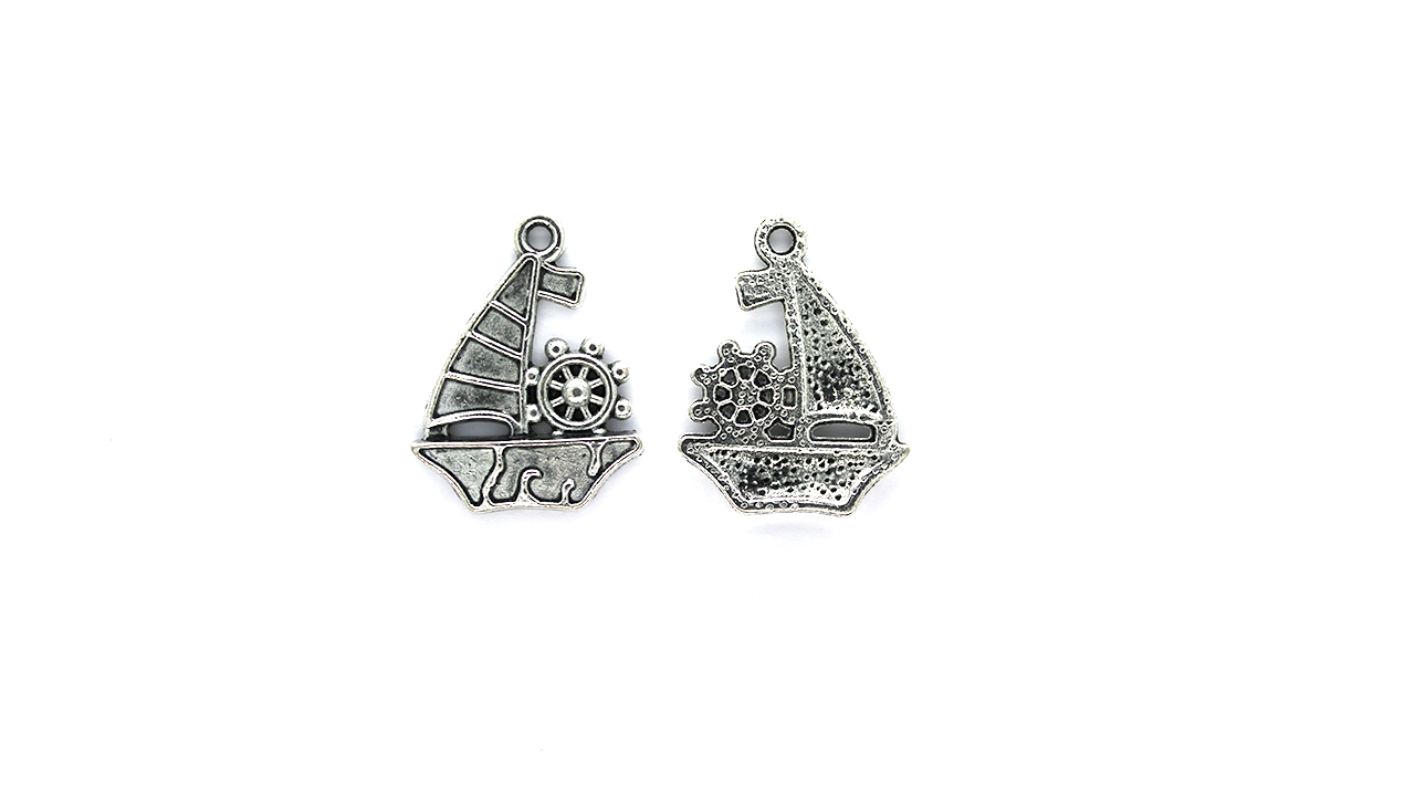 Charms, Pirate Yacht, Silver, Alloy, 28mm X 23mm, Sold Per pkg of 5