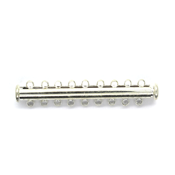 Clasp, Magnetic Slide Multi Strand Tube Slide Clasp, 9 hole, Silver, Alloy, 50mm x 10mm x 6mm, Sold Per pkg of 1 - Butterfly Beads