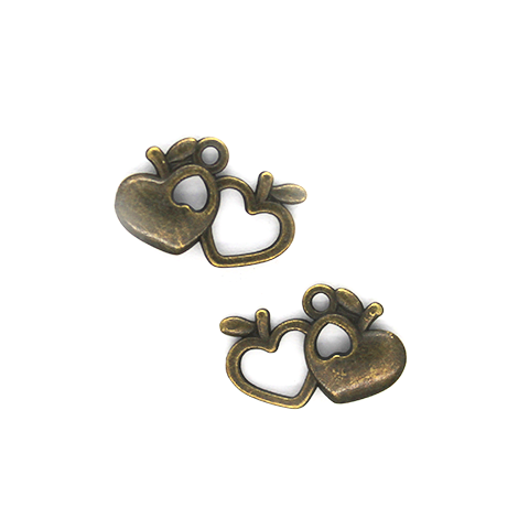 Charms, Apple Heart, Bronze, Alloy, 12mm X 18mm, Sold Per pkg of 8