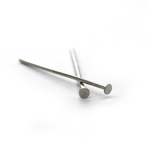 Flat Head Pins, Silver, Rhodium Alloy, 1.00 inch, 20 Gauge