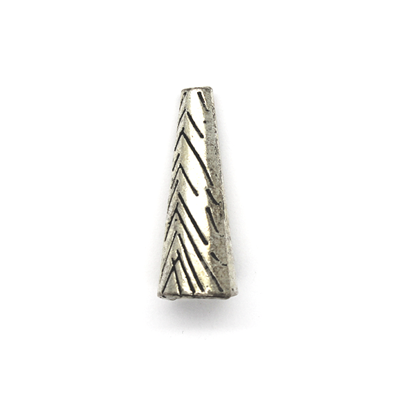 Bead Cone, Cone with Triangle Lines, Alloy, Silver, 27mm x 10mm Sold Per pkg of 3 - Butterfly Beads