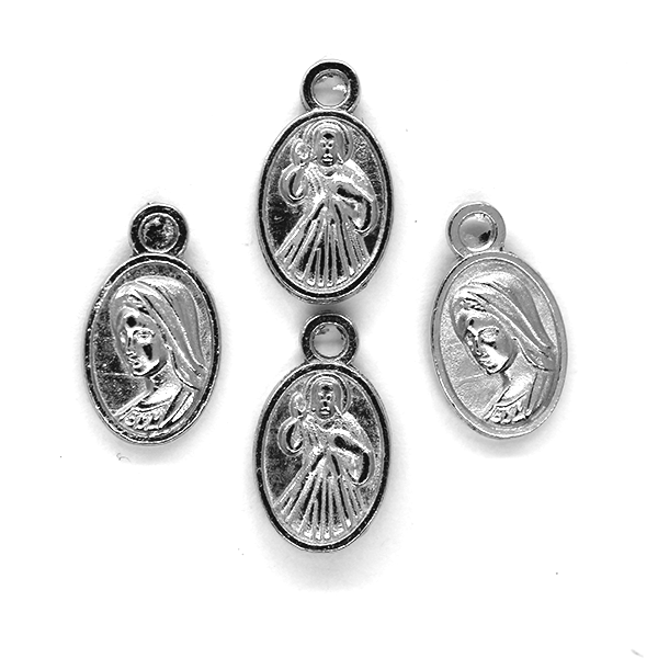 Charms, Mary & Jesus Portrait, Silver, Alloy, 13mm x 7mm, Sold Per pkg 12