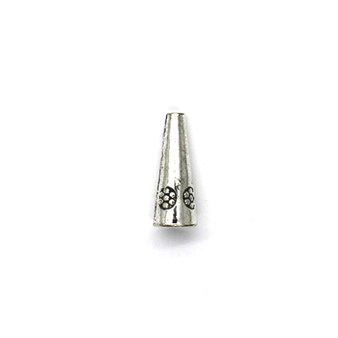 Bead Cone, Flower Tagged Cone, Alloy, Silver, 21mm x 8mm x 8mm, Sold Per pkg of 10 - Butterfly Beads
