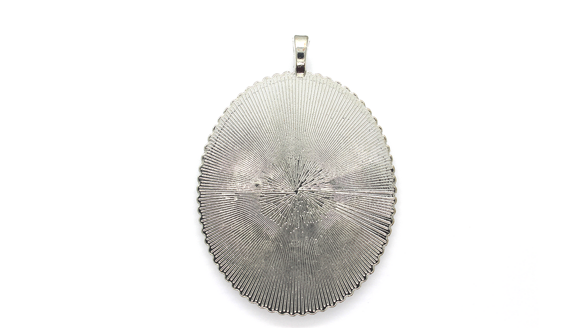 Pendants, Beaded Framed Bezel, Silver, Alloy, 59mm x 41mm, Sold Per pkg of 1