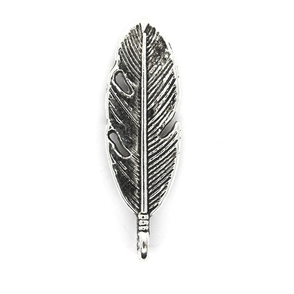 Charms, Ovate Leaf, Silver Alloy, 28mm x 9mm x 1.2mm, Sold Per pkg of 16