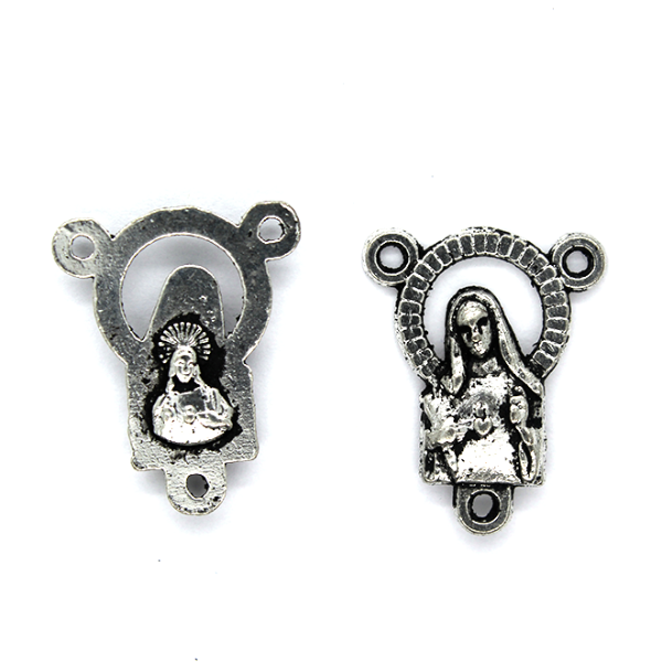 Charms, Rosary Centerpiece, Silver, Alloy, 19mm x 15mm, Sold Per pkg 6