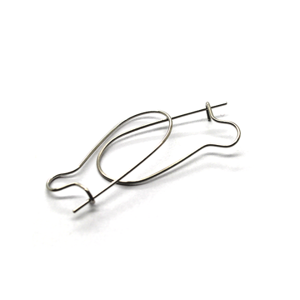 Earrings, Silver, Alloy, Kidney Earwire, 30mm x 13mm, sold per pkg of 10