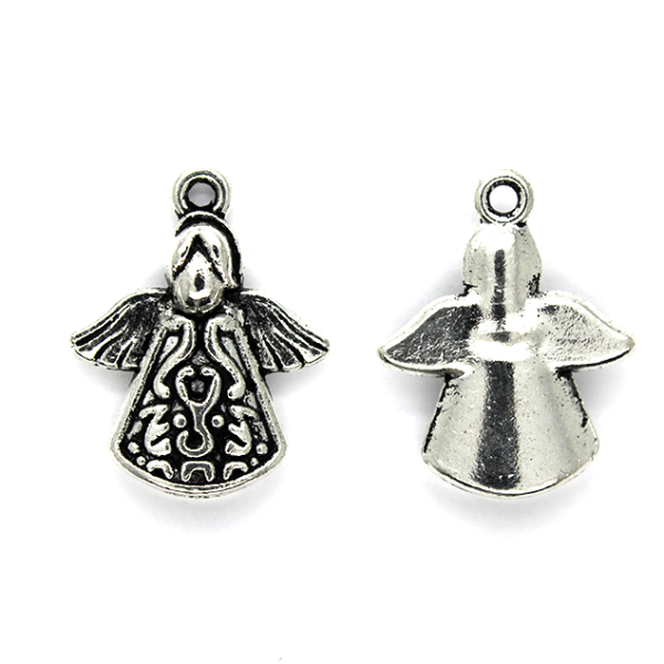 Charms, Hovering Angel, Silver, Alloy, 20mm x 16mm x 4mm, Sold Per pkg 3