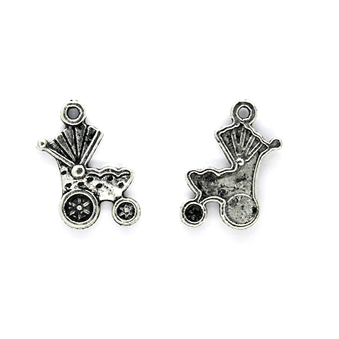 Charms, Spotted Baby Carriage, Silver, Alloy, 19mm X 12mm, Sold Per pkg of 6