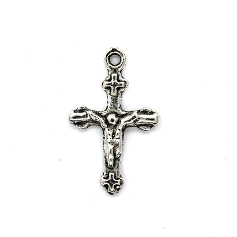 Pendant, Cross on Crucifix, Silver, Alloy, 18mm x 11mm x 2mm, Sold Per pkg 15