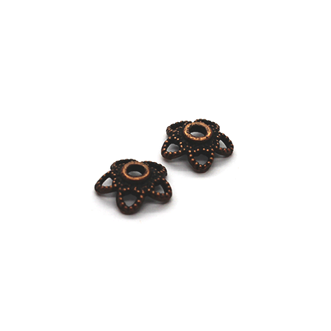 Bead Cap, Small Flower Head, Alloy, Copper, 11mm x 11mm x 3mm, Sold Per pkg of 8 - Butterfly Beads